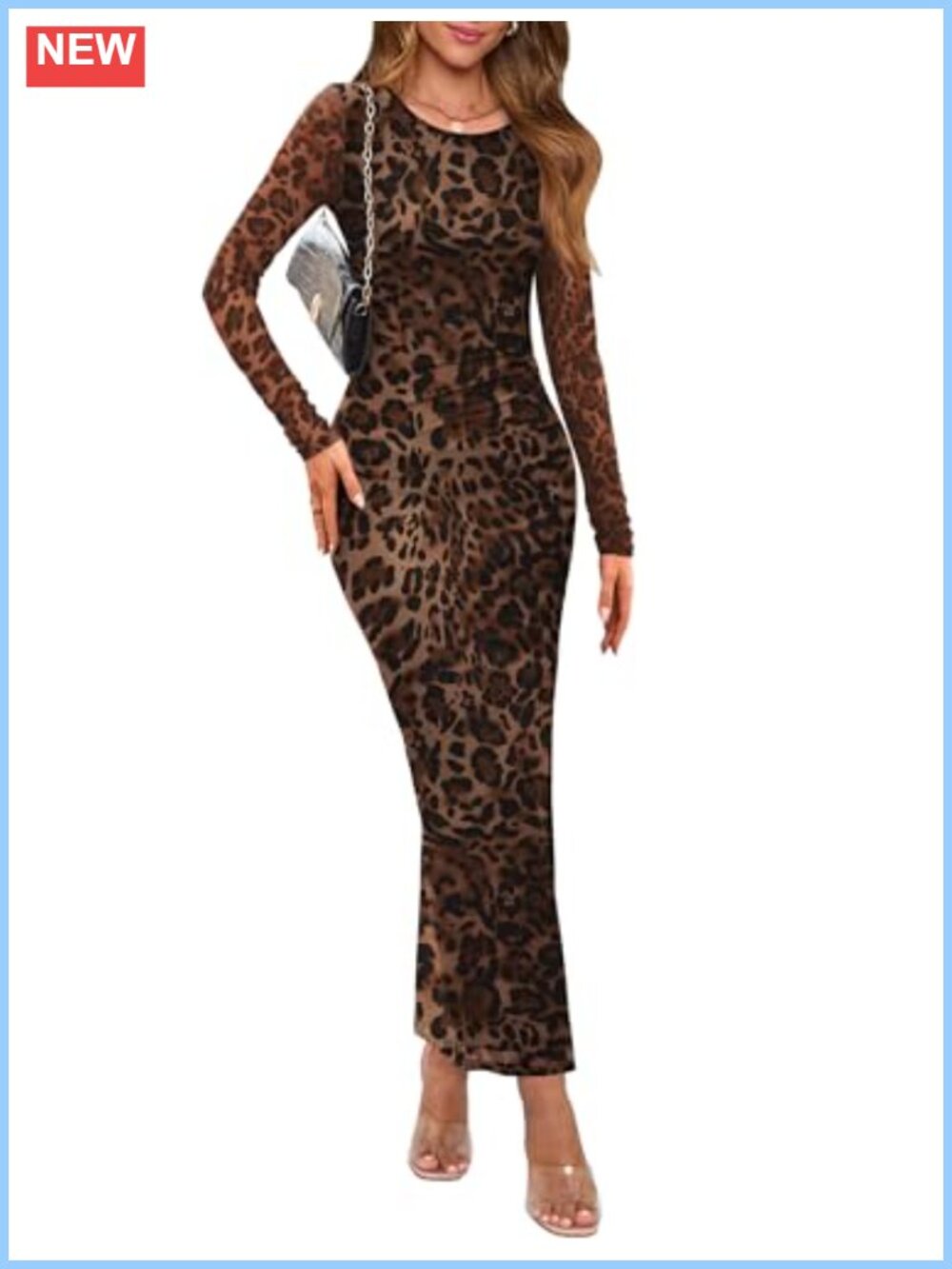 Soft Mesh Ruched Bodycon Maxi Dress Long Sleeve Floral Party Club